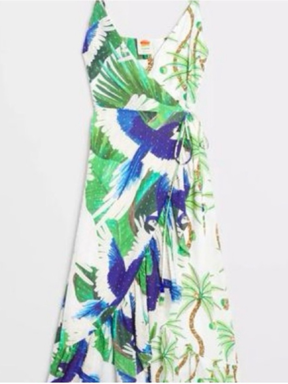 FARM Rio White Maxi Dress with Blue & Green Tropical Print